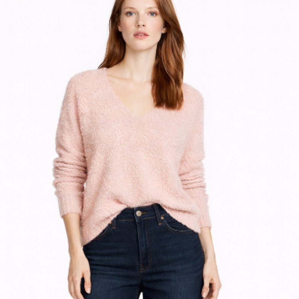 Free People Textured V-Neck Sweater Soft Pink Pullover